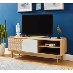 Meuble TV - BAÏTA - Gamme LEIKA - Effet chêne et blanc - L 120 x P 395 x H 455 cm