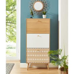 Meuble à chaussures - BAÏTA - LEIKA - Blanc et chêne - L 1065 x P 395 x H 795cm