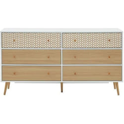 Commode - BAÏTA - Gamme CAPUCINE - Blanc et effet chêne - L 150 x P 395 x H 80 cm