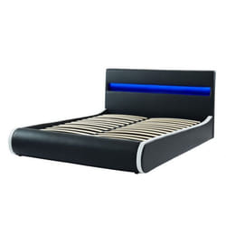 Lit coffre à LED - BAÏTA - Gamme LUMINA - Simili noir - 140 x 190 sommier inclus