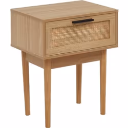 Table de chevet avec cannage naturel - 1 tiroirs - Décor imitation bois - L 40 x P 295 x H 50cm - AMANA