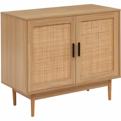Buffet 2 portes avec cannage naturel - Décor imitation bois - L 90 x P 395 x H 75cm - AMANA