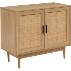Buffet 2 portes avec cannage naturel - Décor imitation bois - L 90 x P 395 x H 75cm - AMANA