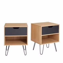 Lot de 2 tables de chevet DUO  noir et effet chêne  1 tiroir 40cm - Bois