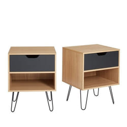 Lot de 2 tables de chevet DUO  noir et effet chêne  1 tiroir 40cm - Bois