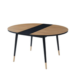 Table à manger extensible ronde - BAÏTA - Gamme CAVALLO - Effet chêne et noir - L 150 x P 120 x H 75 cm