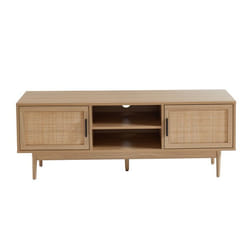 Meuble tv AMANA effet chêne et cannage rotin 130cm - Bois