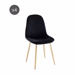 Lot de 4 chaises LENA  velours noir pieds métal doré