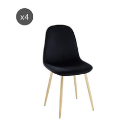 Lot de 4 chaises LENA  velours noir pieds métal doré