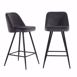 Lot de 2 tabourets EUGENE en velours gris foncé avec pieds noir
