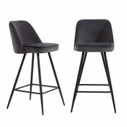 Lot de 2 tabourets EUGENE en velours gris foncé avec pieds noir