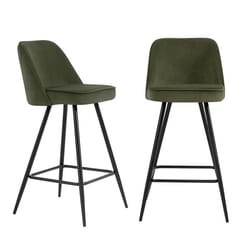 Lot de 2 tabourets EUGENE en velours kaki avec pieds noir - Vert