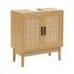Meuble sous vasque AMANA effet chêne et cannage rotin l60cm - Bois