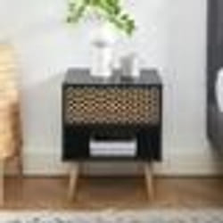Table de chevet CAPUCINE  noir et effet chêne 40cm