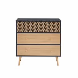 Commode CAPUCINE  noir et effet chêne 3 tiroirs 78cm