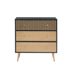 Commode CAPUCINE  noir et effet chêne 3 tiroirs 78cm