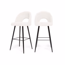 Lot de 2 tabourets de bar KYLE tissu bouclette blanc piètement en métal noir