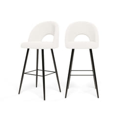 Lot de 2 tabourets de bar KYLE tissu bouclette blanc piètement en métal noir