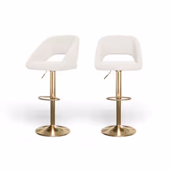 Lot de 2 tabourets de bar LENNY en tissu bouclette blanc piètement en métal doré
