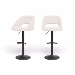 Lot de 2 tabourets de bar LENNY tissu bouclette blanc piètement en métal noir