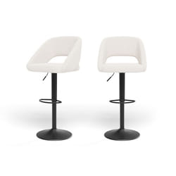 Lot de 2 tabourets de bar LENNY tissu bouclette blanc piètement en métal noir