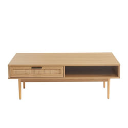 Table basse AMANA effet chêne et cannage rotin 115cm - Bois