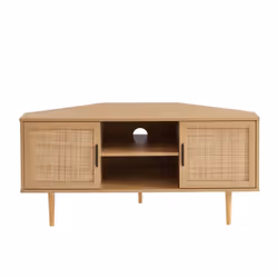 Meuble tv dangle AMANA effet chêne et cannage rotin 2 portes - Bois