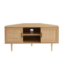 Meuble tv dangle AMANA effet chêne et cannage rotin 2 portes - Bois