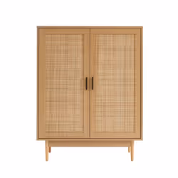 Buffet haut AMANA effet chêne et cannage rotin 2 portes - Bois