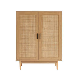 Buffet haut AMANA effet chêne et cannage rotin 2 portes - Bois