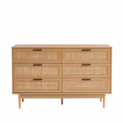 Commode AMANA effet chêne et cannage rotin 6 tiroirs - Bois