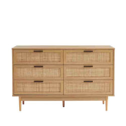 Commode AMANA effet chêne et cannage rotin 6 tiroirs - Bois
