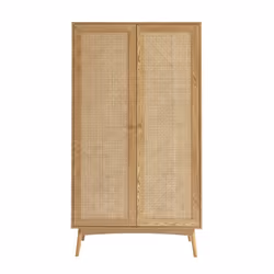 Armoire INES effet chêne et cannage rotin 2 portes - Bois