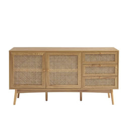 Buffet INES effet chêne et cannage rotin l150cm - Bois
