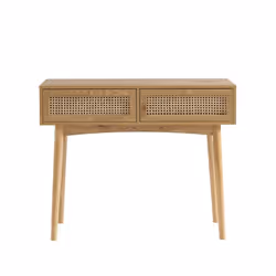 Console INES effet chêne et cannage rotin 100cm - Bois