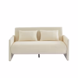 Canapé droit JADE en tissu bouclette beige convertible 3 places