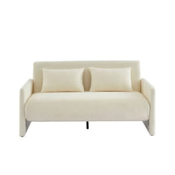 Canapé droit JADE en tissu bouclette beige convertible 3 places