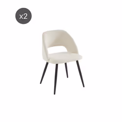 Lot de 2 chaises VINTAGE velours côtelé beige crème pieds métal noir