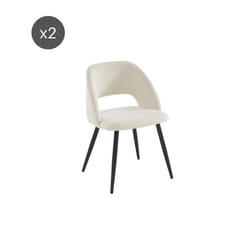 Lot de 2 chaises VINTAGE velours côtelé beige crème pieds métal noir