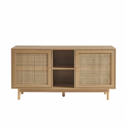 Buffet HELENA effet chêne et cannage rotin 150 cm - Bois