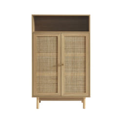 Buffet HELENA effet chêne et cannage rotin 2 portes 80 cm - Bois