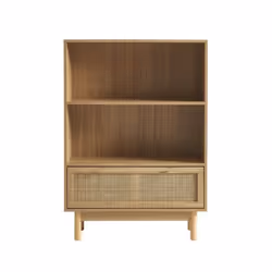 Bibliothèque HELENA effet chêne et cannage rotin 80cm - Bois