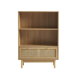 Bibliothèque HELENA effet chêne et cannage rotin 80cm - Bois