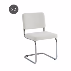 Lot de 2 chaises JACK tissu bouclette pieds métal chromé - Blanc