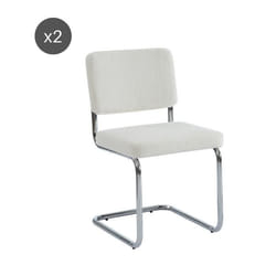 Lot de 2 chaises JACK tissu bouclette pieds métal chromé - Blanc