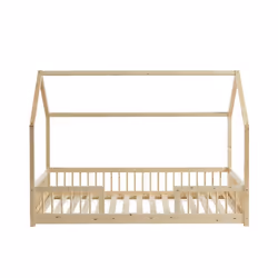 Lit cabane avec barrières TINY pin massif 90x190 sommier inclus - Bois
