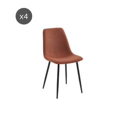 Lot de 4 chaises ESTELLE tissu bordeaux pieds métal noir - Rouge