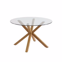 Table à manger ronde HARRY verre et effet chêne 120cm - Transparent