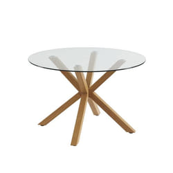 Table à manger ronde HARRY verre et effet chêne 120cm - Transparent