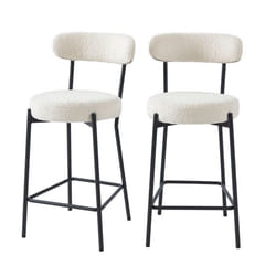 Lot de 2 tabourets de bar NOA tissu bouclette blanc